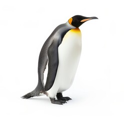 Fototapeta premium A detailed close-up of a King Penguin, showcasing its vibrant colors and intricate feather patterns on a white background.