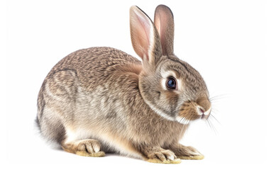 Fototapeta premium A cute brown rabbit with large ears and bright eyes, isolated on a white background.