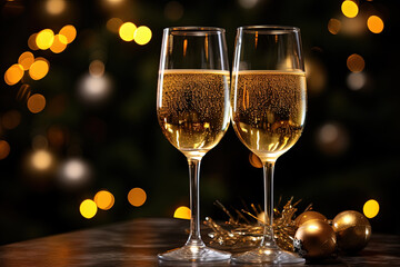 Glasses of champagne. New Year. Christmas. Generative AI