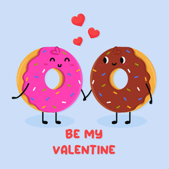 Obraz premium Сute donuts falling in love. Love and Valentine's Day concept. Be my Valentine. Vector illustration.