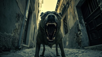 Dog aggression. Top Most Aggressive Dog Breeds. Aggressive dog snarling fiercely, sharp teeth and...