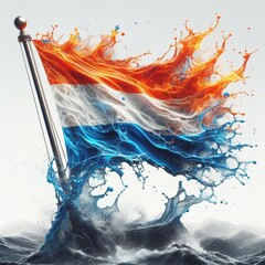 Niderland flag what Splash of water and flame. AI generated illustration