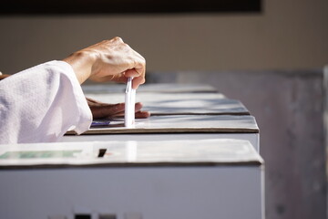 Immersion of fingers in ink as proof of having voted for president in the 2019 elections in Malang...
