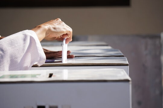 Immersion of fingers in ink as proof of having voted for president in the 2019 elections in Malang City
