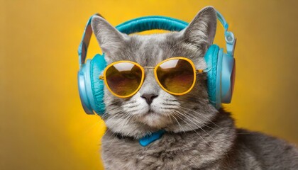 Purrfect Beats: Stylish Feline Vibes with Sunglasses and Headphones"
