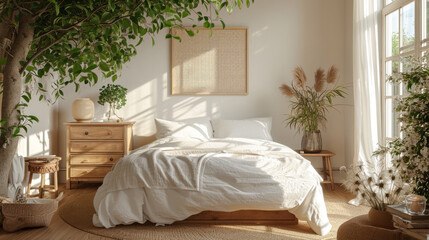Title: Bedroom with side table side view from the table " ai generated "