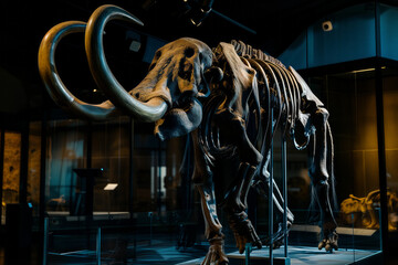 Fototapeta na wymiar AI Generated Image. Skeleton of mammoth in paleontological museum