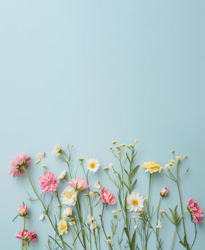 Fototapeta AI Generated Image. Pastel pink and yellow flowers banner mockup. Mother’s Day concept