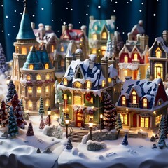 Miniature houses in Christmas time. Christmas and New Year concept.