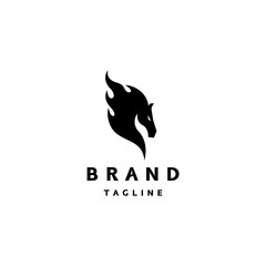 Elegant Bold Fiery Horse Logo Design. Horse Head Silhouette With Fiery Hair Waves Logo Design.