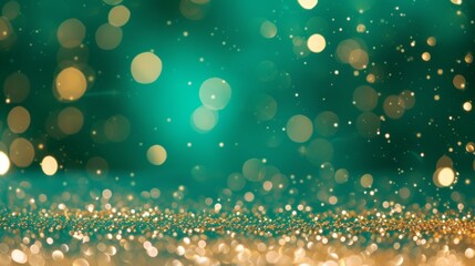 Glimmering golden bokeh effect on a dark green backdrop, st. Patrick's day background - Powered by Adobe
