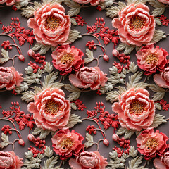 Obraz na płótnie Canvas Fabrics embroidered seamless patterns of vintage peony for various creative lovers and home decorating enthusiasts.NO.07