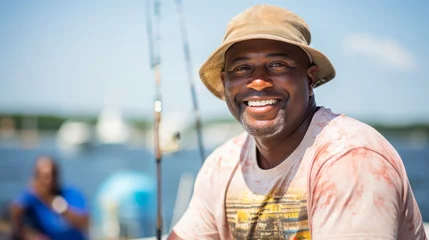 Foto auf Acrylglas Proud sport fisherman near a fishing pier © javier