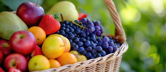 Closeup picture of fruit-filled basket.