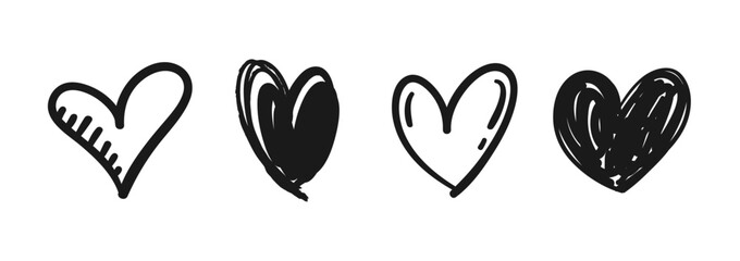 Heart doodles. Hand drawn hearts. Love symbol sketched.