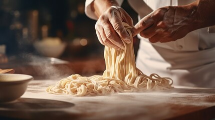 hands Midsection of chef making noodles