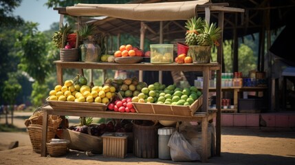 Outdoor roadside market selling natural products small fruit shop 