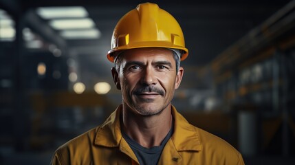 Portrait of Industry maintenance engineer man wearing uniform and safety hard hat 