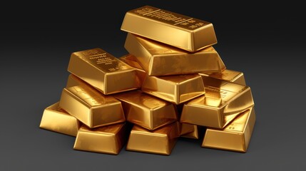 Set of gold bars , piles of gold lingots 