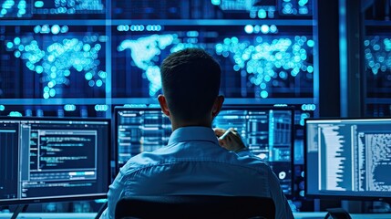 Robust Cybersecurity Infrastructure. A state-of-the-art cybersecurity setup, emphasizing the strength and reliability of digital defenses against cyber threats.