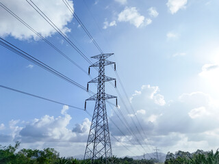 High voltage. high voltage pole and the view of the evening sky. High-angle, top-angle photography....