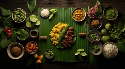 Fotobehang Top-down view Variety of authentic thai traditional meal set © CStock