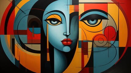 Abstract female portrait in cubism style. Abstract cubism art. Abstract female portrait. Female face