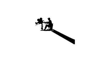 camera crane, cameraman shooting film,  black isolated silhouette