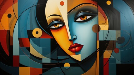 Abstract female portrait in cubism style. Abstract cubism art. Abstract female portrait. Female face