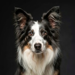 Portrait of a border collie breed dog on a black background