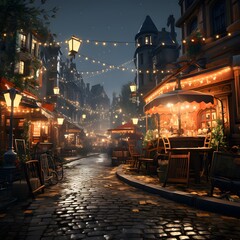 street in the old town of paris at night, france - obrazy, fototapety, plakaty
