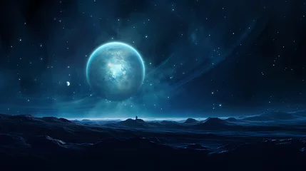 Deurstickers Volle maan en bomen Space galaxy background, 3D illustration of nebulae in the universe