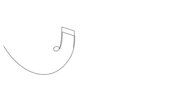 Self drawing animation of continuous line drawing of musical notes. Animated minimalist one line illustration for music school.