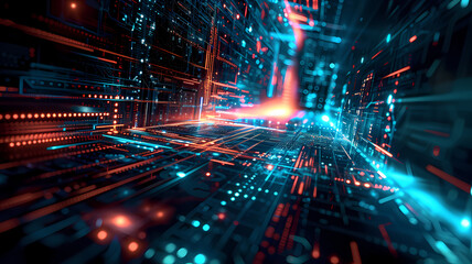 Abstract Digital Cyber Space With Glowing Energy Effects Background