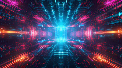 Fototapeta premium Abstract Digital Cyber Space With Glowing Energy Effects Background
