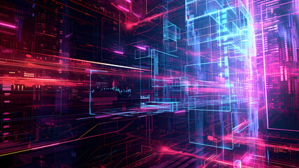 Obraz premium Abstract Digital Network in Cyberspace With Glowing Connections