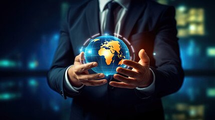 World in His Hands: Enigmatic Gentleman Embraces Globe of Possibility.