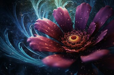 Floral spiral galaxy abstract twirl magic. Dark render flame decoration surreal. Generate Ai