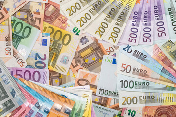 different Euro paper bills, legal European Union curency EU