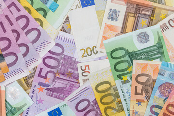 different Euro European Union banknotes EU, finance background