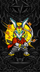 samurai rabbit cyberpunk vector illustration
