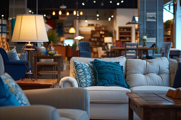 Furniture store's annual sale offering special discounts on home furnishings and decor, attracting homeowners interested in upgrading their living spaces - obrazy, fototapety, plakaty