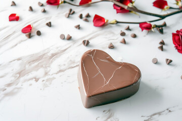 Obraz na płótnie Canvas Chocolate heart in a Valentine's theme. Elegantly decorated to appeal both in taste and charm. 