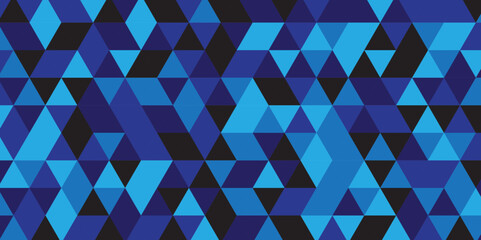 Abstract geometric blue background seamless mosaic and low polygon triangle texture wallpaper. Triangle shape retro wall grid pattern geometric ornament tile vector square element.