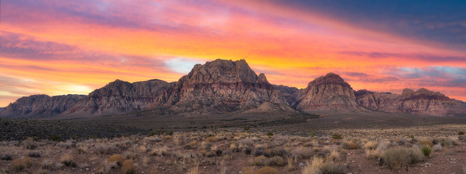 Spring and Rainbow Mountain Range panorama sunset 
