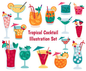 Set of Tropical Cocktail Illustration