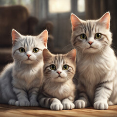 Cats family of diffrent breed.