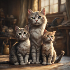 Cats family of diffrent breed.