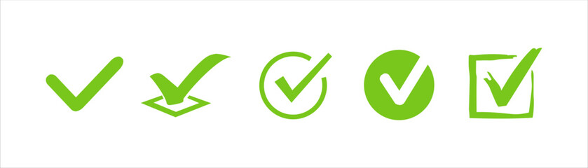 Check Mark vector icons. Check marks green icons. Green Check mark symbols