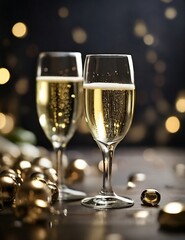 Cheers! Champagne flutes toast to a hopeful future. - obrazy, fototapety, plakaty
